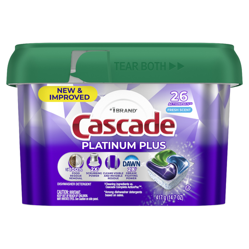 Cascade Platinum Plus Dishwasher Pods, Detergent, Dish Soap, Fresh - 26 Count