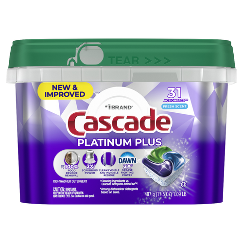 Cascade Platinum Plus Dishwasher Pods, Detergent, Dish Soap, Fresh - 31 Count