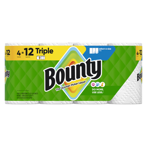 Bounty Paper Towels Select-A-Size White, 4 Triple Rolls, 123 Sheets Per Roll - 4 Count