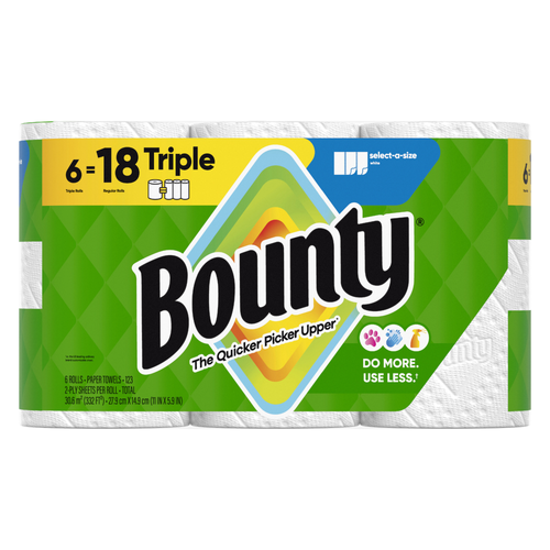 Bounty Paper Towels Select-A-Size White, 6 Triple Rolls, 123 Sheets Per Roll - 6 Count