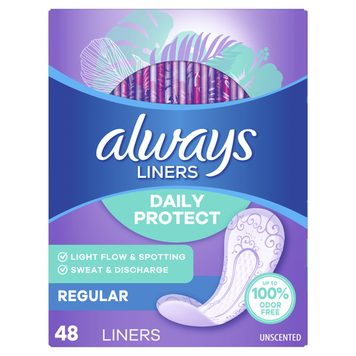 Always Daily Protect Liners, Regular Length, Unscented - 48 Count