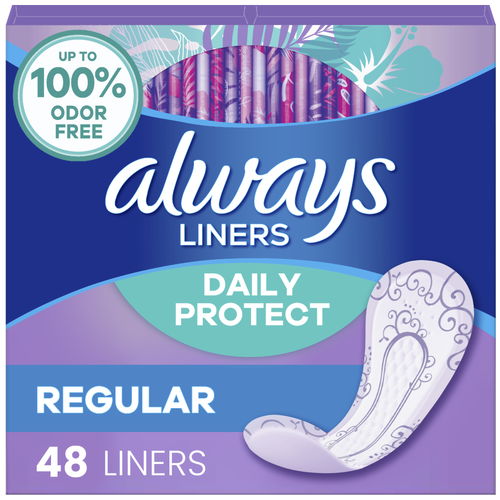 Always Daily Protect Liners, Regular Length, Unscented - 48 Count