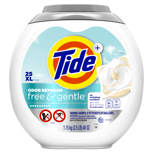 Tide Pods Free And Gentle Odor Refresh Laundry Detergent Packs, Hypoallergenic - 25 Count