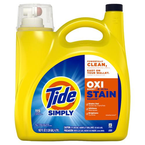 Tide Simply Oxi Boost + Ultra Stain Release, 115 Loads, Tough On Stains, Whitens, Brightens, Refreshing Breeze Scent - 162 Ounce