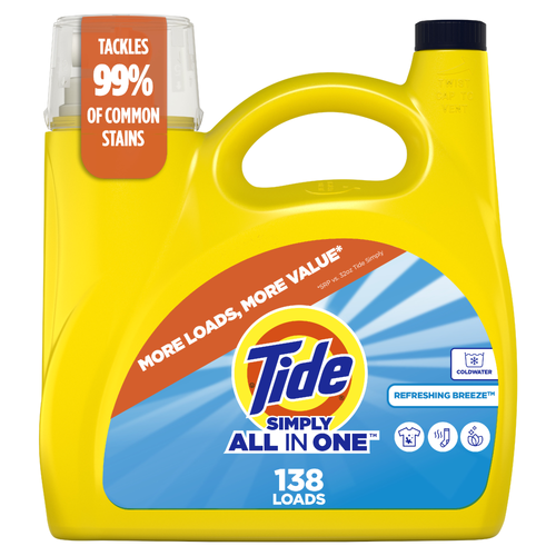Tide Simply All-In-One Liquid Laundry Detergent, Refreshing Breeze Scent, 138 Loads - 182 Ounce Image 1 of 2