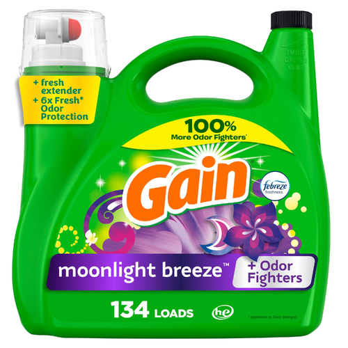 Gain Liquid Laundry Detergent, Moonlight Breeze Scent, , 134 Loads, Freshness + Odor Fighting, Detergent Soap, He Compatible - 194 Ounce