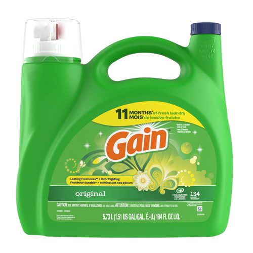 Gain Liquid Laundry Detergent, Original Scent, , 134 Loads, Freshness + Odor Fighting, Detergent Soap, He Compatible - 194 Ounce
