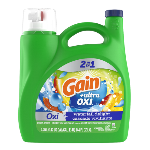 Gain Ultra Oxi Liquid Laundry Detergent, Waterfall Delight Scent, 100 Loads, Soap, He Compatible - 144 Ounce