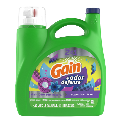 Gain Odor Defense Liquid Laundry Detergent, Super Fresh Blast Scent, 100 Loads, 1, Soap, He Compatible - 144 Fluid Ounce