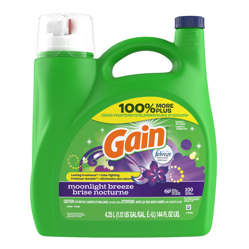 Gain Liquid Laundry Detergent, Moonlight Breeze Scent, 100 Loads, Freshness + Odor Fighting, Soap, He Compatible - 144 Ounce