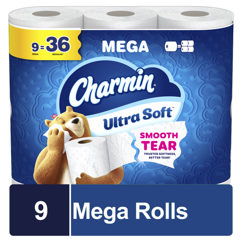 Charmin Toilet Paper Ultra Soft Mega Rolls Bath Tissue - 9 Count