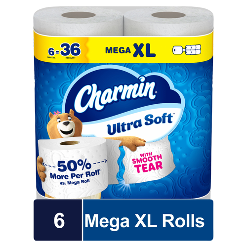 Charmin Toilet Paper Ultra Soft, 6 Mega Xl Rolls - 6 Count