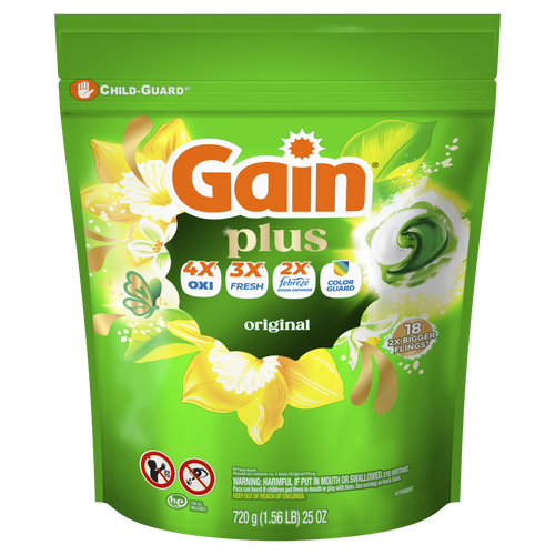 Gain Plus Flings Liquid Washing Detergent Pacs, Original Scent - 18 Count