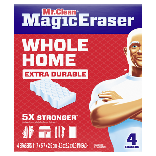 Mr Clean Mr. Magic Eraser Sponge, Cleaner, Whole Home Extra Durable - 4 Count Image 1 of 2