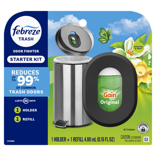 Febreze Trash Odor Fighter, Gain Original Scent, 1 Holder + Refill - 0.16 Ounce