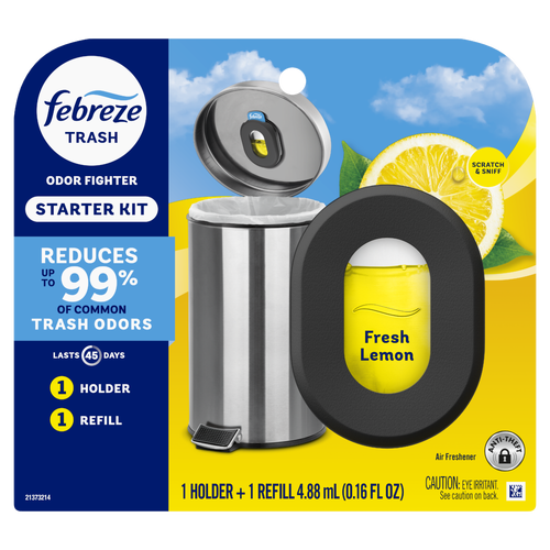 Febreze Trash Odor Fighter, Fresh Lemon Scent, 1 Holder + Refill - 2 Count