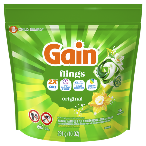 Gain Original Scent Flings Liquid Washing Detergent Pacs - 15 Count