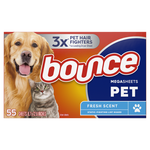 Bounce Pet Hair And Lint Guard Mega Dryer Sheets, , Fresh Scent - 55 Count