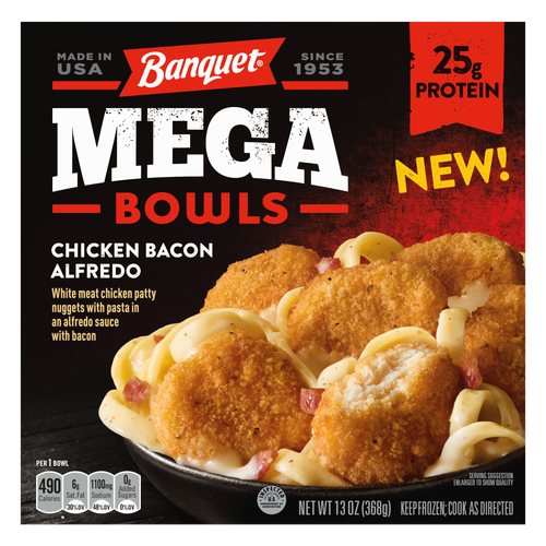 Banquet Mega Bowls, Chicken Bacon Alfredo Bowl, Frozen Meal - 13 Ounce
