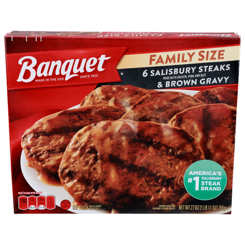 Banquet Made With Chicken, Pork And Beef Salisbury Steaks & Brown Gravy - 4.5 Ounce - 6 Count