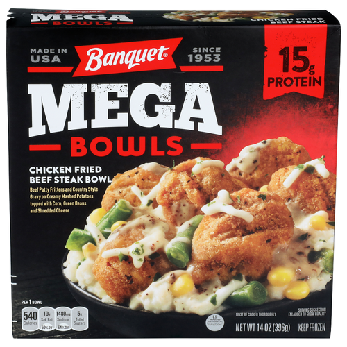 Banquet Chicken Fried Beef Steak Bowl Mega Bowls - 14 Ounce