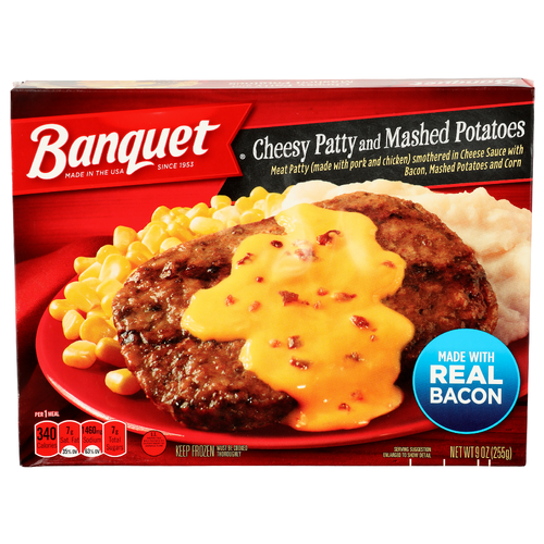 Banquet Cheesy Patty And Mashed Potatoes - 9 Ounce