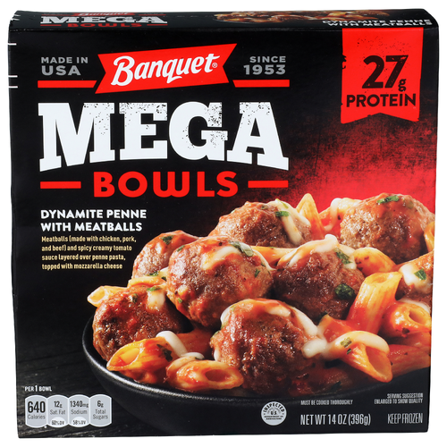Banquet Dynamite Penne With Meatballs Mega Bowls - 14 Ounce