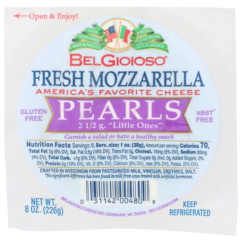 BELGIOIOSO Cheese Mozzarella Fresh Vac Mozz Ball Tfm Pearl - 8 Ounce