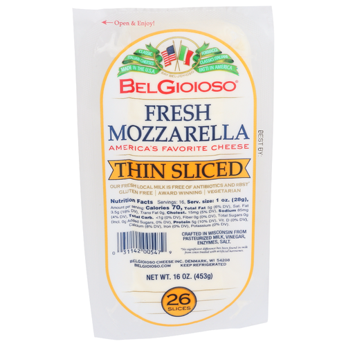 Belgioioso Cheese Mozzarella Thin Sliced Log - 0.615 Ounce - 26 Count