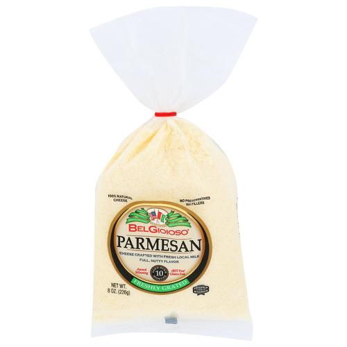 Belgioioso Full Sweet Nutty Grated Cheese Parmesan All-Natural Bag Twist Tie - 8 Ounce