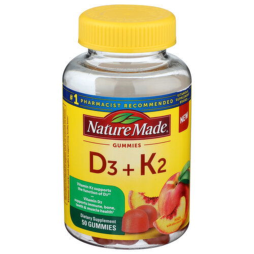 Nature Made Vitamin D3 + K2, Gummies, Peach - 50 Count