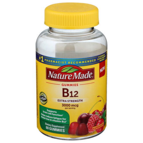 BROOKSHIRE'S Nature Made Vitamin B12, Cherry & Mixed Berry, Extra Strength, 3000 Mcg, Gummies - 60 Count