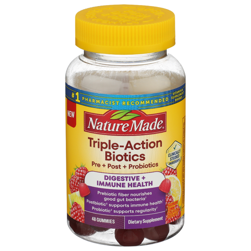Nature Made Unscented Raspberry Lemon Gummy Triple-Action Probiotics Gummies - 48 Count