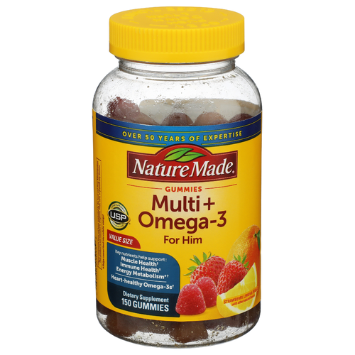 Nature Made Unscented Strawberry, Lemon, Orange Gummy Multi For Him + Omega-3 Adult Gummies - 150 Count