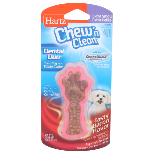Hartz Tasty Bacon Flavor Extra Small Chew'n Clean Chew Toy With Edible Center - 25 Gram