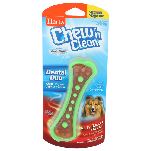 Hartz Tasty Bacon Flavor Dental Duo Chew Toy With Edible Center 'n Clean Treat For Dogs - 1.9 Ounce