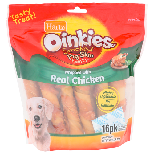 Hartz Oinkies Chews For Dogs Smoked Pig Skin Twists - 1.025 Ounce - 16 Count