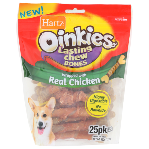 Hartz Oinkies Dog Chews Wrapped With Real Chicken For Dogs - 0.492 Ounce - 25 Count