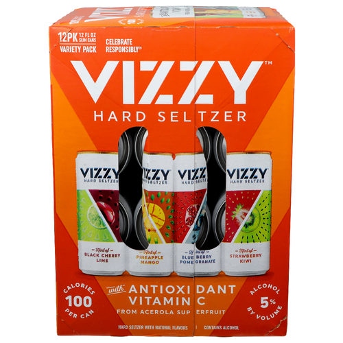 Vizzy Pineapple Mango, Strawberry Kiwi, Black Cherry Lime, Blueberry Pomegranate Hard Seltzer - 12 Fluid Ounce