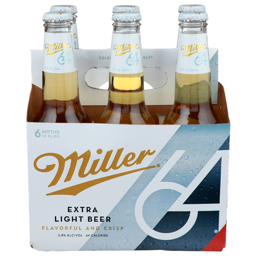 Miller 64 Flavorful And Crisp Extra Light Beer - 12 Fluid Ounce - 6 Count