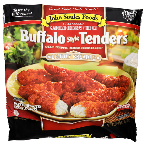 John Soules Foods Lightly Breaded Buffalo Style Tenders Fully Cooked Chicken - 24 Ounce