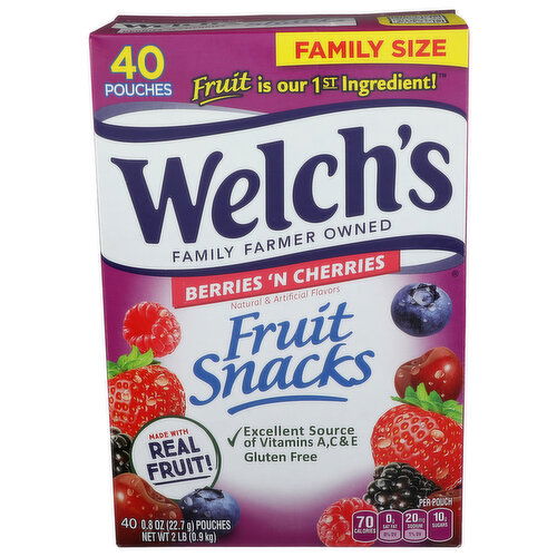 Welch's Fruit Snacks, Berries 'n Cherries, Family Size - 0.05 Pound - 40 Count
