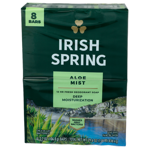 Irish Spring Aloe Mist Deep Moisturization Soap Bars - 3.7 Ounce - 8 Count