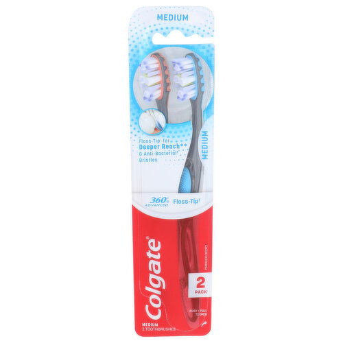 Colgate Medium 360° Advanced Toothbrush - 2 Count