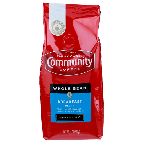Community Coffee Medium Roast Whole Bean Breakfast Blend - 12 Ounce