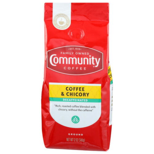 Community Coffee Decaffeinated Ground & Chicory - 12 Ounce