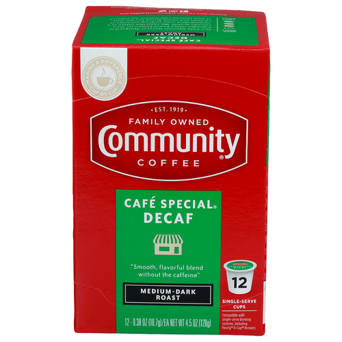 Community Coffee Medium-Dark Roast Café Special Decaf - 0.375 Ounce - 12 Count