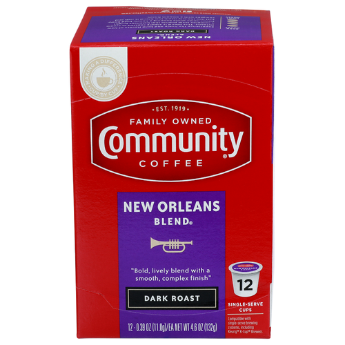 Community Coffee Dark Roast New Orleans Blend K-Cup Pods - 0.383 Ounce - 12 Count
