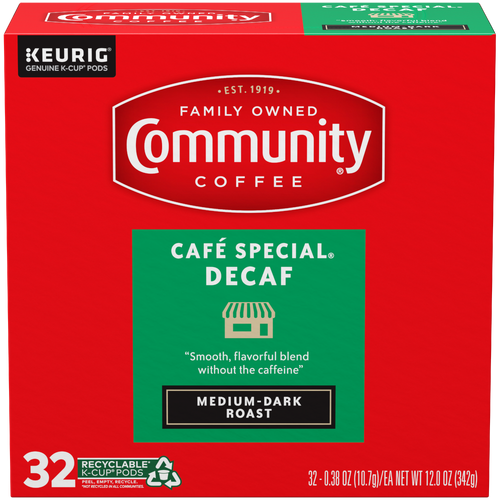 Community Coffee Café Special Decaf Medium Dark Roast Single Serve Cups - 0.375 Ounce - 32 Count Image 1 of 2