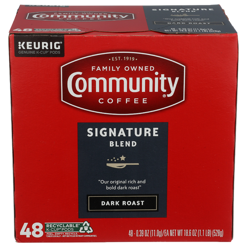Community Coffee Signature Blend Dark Roast Single Serve Cups - 0.388 Ounce - 48 Count Image 1 of 3
